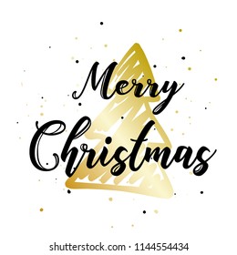 Ready design of a New Year's postcard or poster. Vector illustration. New Year's and Christmas. Winter and snow. The Christmas tree.

