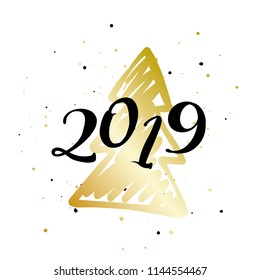 Ready design of a New Year's postcard or poster. Vector illustration. New Year's and Christmas. Winter and snow. The Christmas tree.
