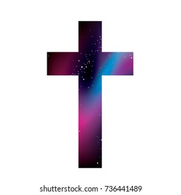 Ready design of a poster, flyer, banner or print on clothes. Space, galaxy and stars. Vector illustration. Cross.