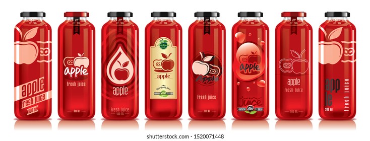 Ready design vector apple juice, fruit glass bottle set