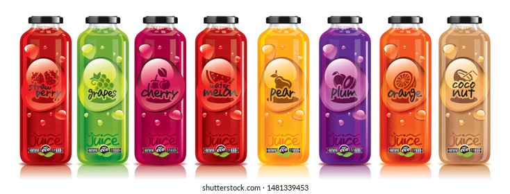 Ready design vector juice. fruit glass bottle set.