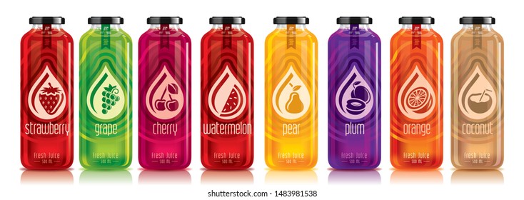 Ready design vector juice, fruit glass bottle set