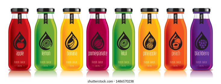Ready design vector juice, fruit glass bottle set