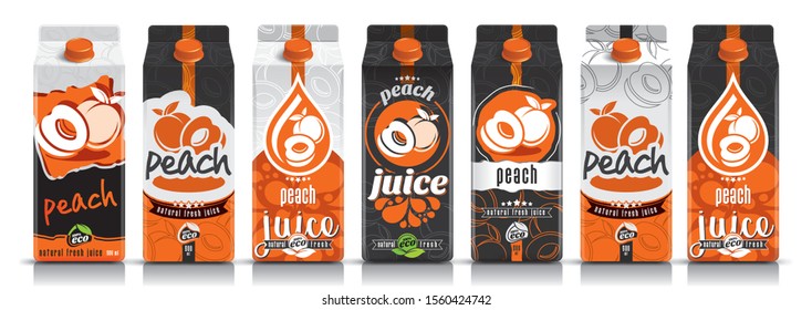 Ready design vector peach juice, fruit package set
