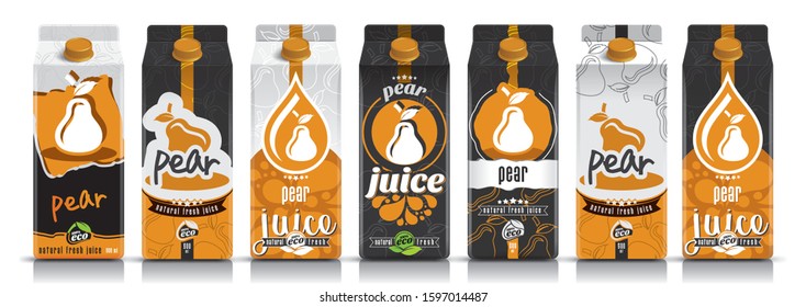 Ready design vector pear juice, fruit package set