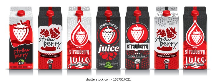 Ready design vector strawberry juice, fruit package set