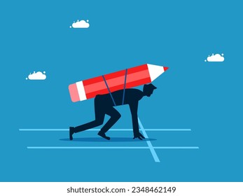 Ready for development. Businessman starting a running race with a pencil 