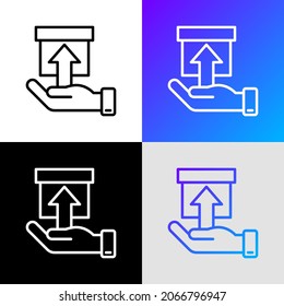 Ready for dispatch thin line icon, hand holding a parcel. Modern vector illustration for delivery service or pick up point.