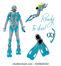 Ready to dive! Vector illustration in cartoon style.