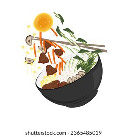 Preparado para comer Bimbap con el logotipo de la ilustración de comida coreana