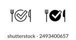 Ready to eat,  Easy prep food, Food is Ready line icon. Plate with a Tick vector outline sign.