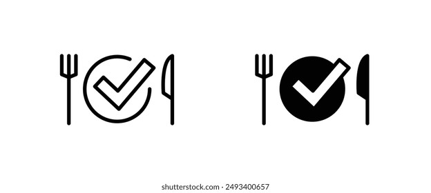 Ready to eat,  Easy prep food, Food is Ready line icon. Plate with a Tick vector outline sign.