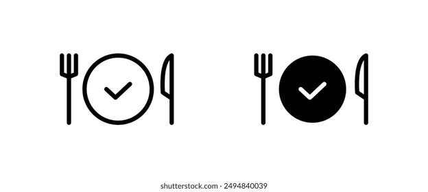 Ready to eat,  Easy prep food, Food is Ready line icon. Plate with a Tick vector outline sign.