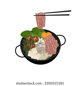 Ready to Eat Japanese Sukiyaki Illustration Logo