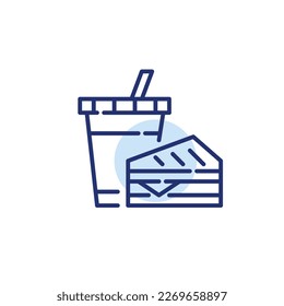 Ready to eat lunch meal. Fountain drink and grilled sandwich. Pixel perfect, editable stroke icon