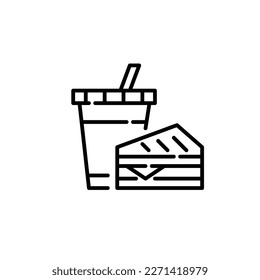 Ready to eat lunch meal. Fountain drink and grilled sandwich. Pixel perfect, editable stroke line icon