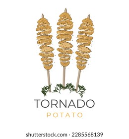 Listo Para Comer Un Logotipo De Ilustración De Patata En Espiral O De Patata En Tornado