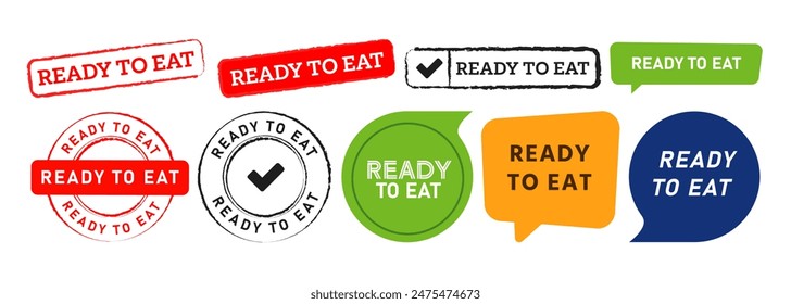 ready to eat stamp and speech bubble label sticker sign for fast food meal