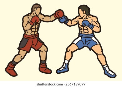 Ready to Fight Group of Fighter Boxing Sport Boxer Men Fighting Punching Mix Action Cartoon Graphic Vector