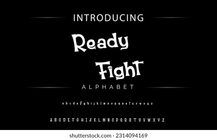Ready Fight Playful style font design, childish alphabet letters and numbers vector illustration