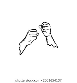 ready to fight right and left hand movements of a black and white vector line art
