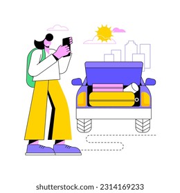 Ready to go isolated cartoon vector illustrations. Young girl getting ready to road trip, car open trunk with suitcases, people lifestyle, travel addiction, adventure idea vector cartoon.