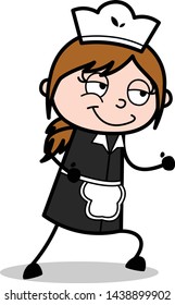 Ready to Go with Smiling Face - Retro Cartoon Waitress Female Chef Vector Illustration