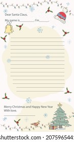 A ready made Christmas and New Years sample letter layout for Santa Claus, with a line for the text, a festive fir tree among garlands and holly leaves
