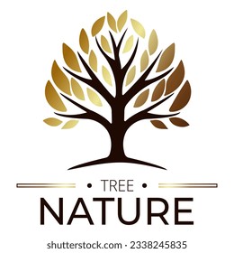 ready made elegant tree logo template with gold leaves with gradient and textomi