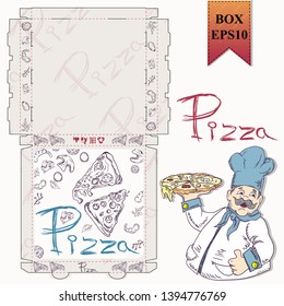 ready made layout of the box for food packaging pizza design in the style of contour drawing depicting the products used for cooking vector EPS10