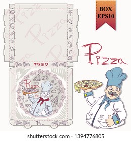 ready made layout of the box for food packaging pizza design in the style of contour drawing depicting the products used for cooking vector EPS10