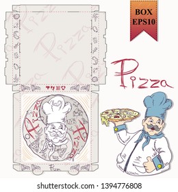 ready made layout of the box for food packaging pizza design in the style of contour drawing depicting the products used for cooking vector EPS10