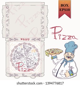 ready made layout of the box for food packaging pizza design in the style of contour drawing depicting the products used for cooking vector EPS10