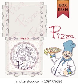 ready made layout of the box for food packaging pizza design in the style of contour drawing depicting the products used for cooking vector EPS10