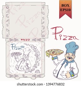 ready made layout of the box for food packaging pizza design in the style of contour drawing depicting the products used for cooking vector EPS10