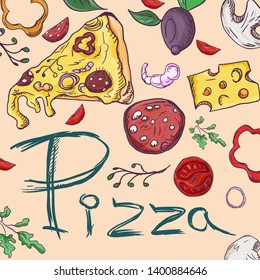 ready made layout of the box for food packaging pizza design in the style of contour drawing depicting the products used for cooking vector EPS10