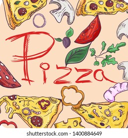 ready made layout of the box for food packaging pizza design in the style of contour drawing depicting the products used for cooking vector EPS10