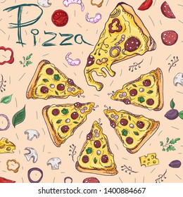ready made layout of the box for food packaging pizza design in the style of contour drawing depicting the products used for cooking vector EPS10