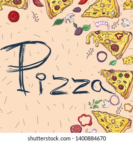 ready made layout of the box for food packaging pizza design in the style of contour drawing depicting the products used for cooking vector EPS10