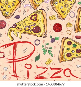 ready made layout of the box for food packaging pizza design in the style of contour drawing depicting the products used for cooking vector EPS10