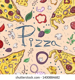 ready made layout of the box for food packaging pizza design in the style of contour drawing depicting the products used for cooking vector EPS10
