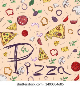 ready made layout of the box for food packaging pizza design in the style of contour drawing depicting the products used for cooking vector EPS10