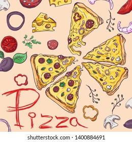 ready made layout of the box for food packaging pizza design in the style of contour drawing depicting the products used for cooking vector EPS10