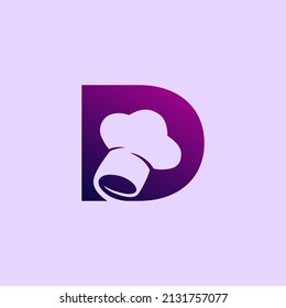 Ready made letter D logo with negative space in shape of chef hat.