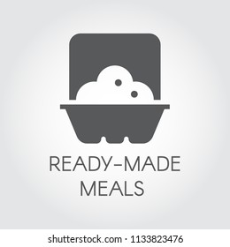 Ready made meals glyph icon. Prepared portion label concept. Plate with food in oven. Graphic web logo. Cooking black flat sign. Vector illustration for print and thematic sites, mobile apps