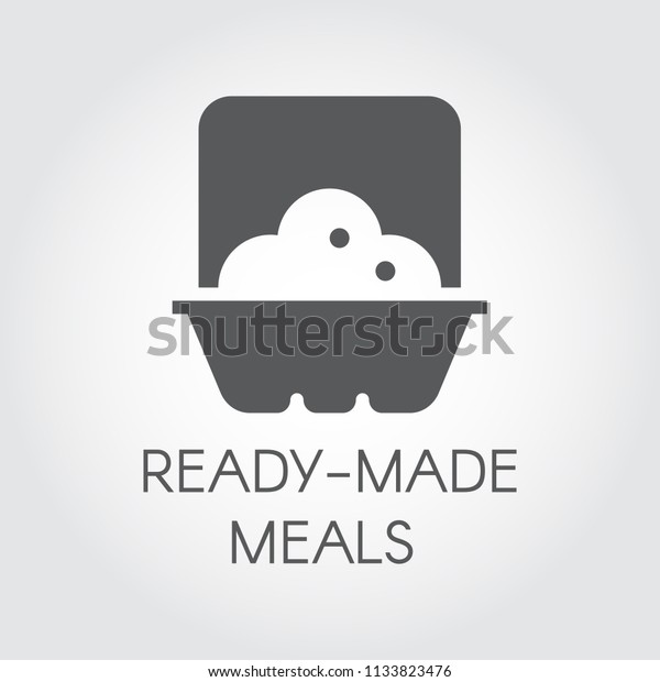 Ready made meals glyph icon. Prepared portion label\
concept. Plate with food in oven. Graphic web logo. Cooking black\
flat sign. Vector illustration for print and thematic sites, mobile\
apps