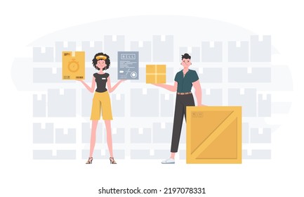 Ready made poster on the theme of delivery. Delivery team. Cartoon style. Vector.