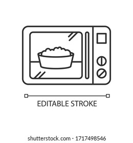 Ready Meal Pixel Perfect Linear Icon. Microwave Food. Heated Popcorn In Bowl. Meal Preparation. Thin Line Customizable Illustration. Contour Symbol. Vector Isolated Outline Drawing. Editable Stroke