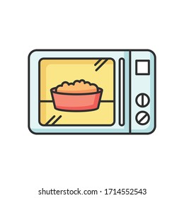 Ready Meal RGB Color Icon. Microwave Food. Heated Popcorn In Bowl. Meal Preparation. Kitchenware Electric Utensils. Oven Cooking Dish. Quick Convenience Store Snack. Isolated Vector Illustration