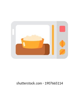 Ready meal vector flat color icon. Microwave food. Heated popcorn in bowl. Meal preparation. Kitchenware utensils. Oven cooking dish. Cartoon style clip art for mobile app. Isolated RGB illustration